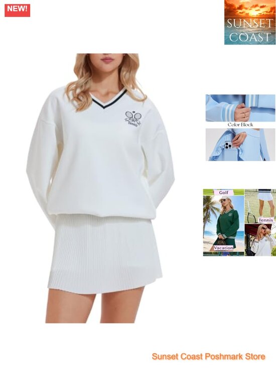 Other - Women 2 Piece Tennis Skirt Set Athletic Sweater Skort Y2K Preppy Lounge